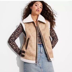 Wild Fable Tan and White Shearling Vest